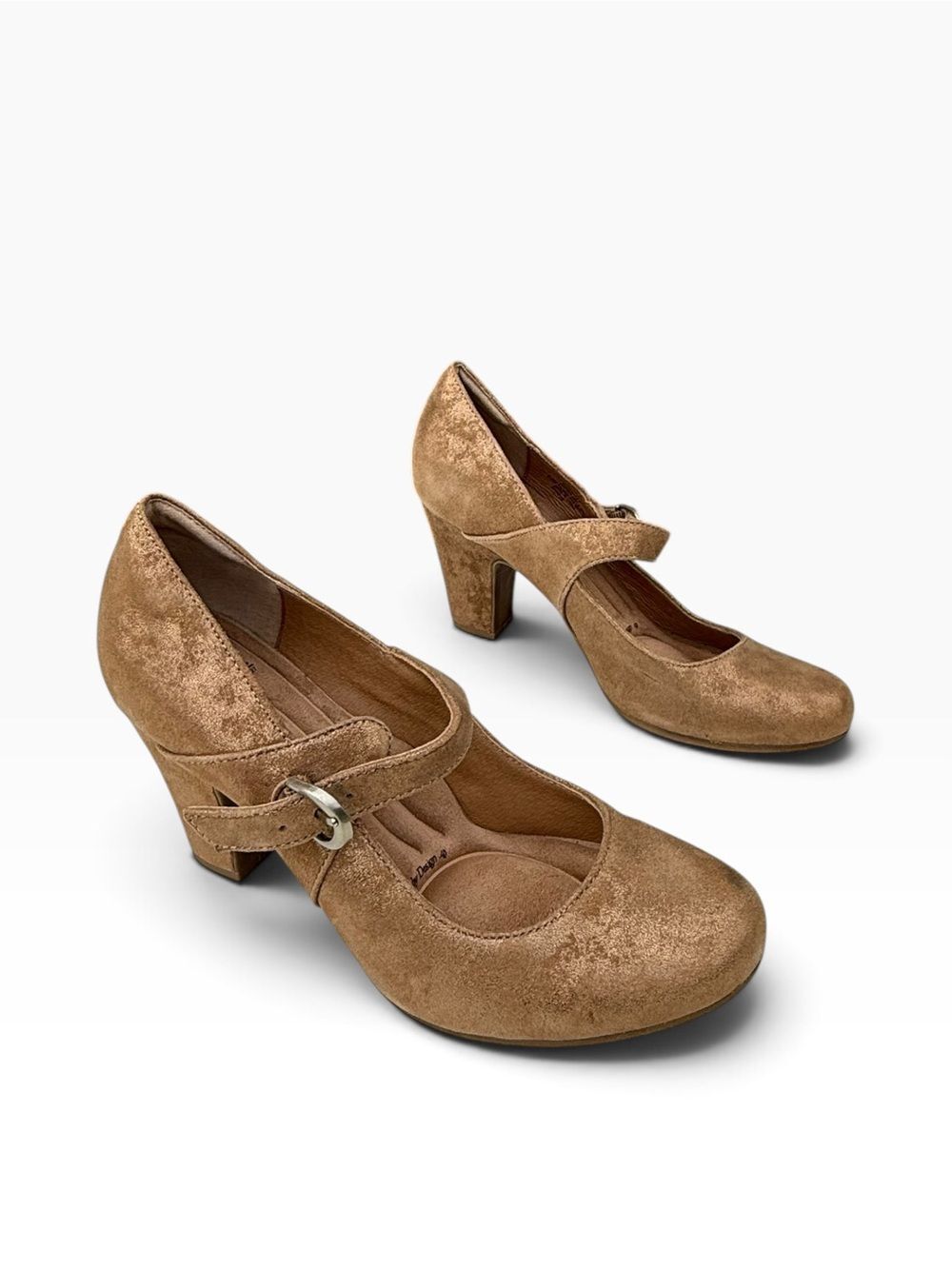 Sofft Miranda Suede Leather Mary Jane Pumps Tan Gold Metallic Size 8.5